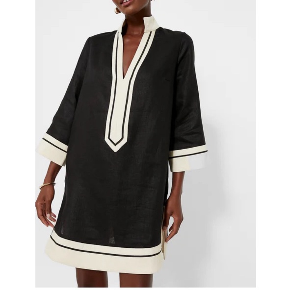 Tuckernuck Collins Tunic Dress in Black and Tan Trim